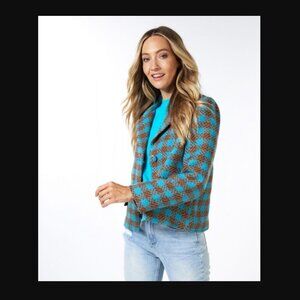 Esqualo Hounsdtooth Tweed Blazer - Teal Multi - Size 8